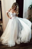 Unique Off the Shoulder Ivory Long Wedding Dress with Appliques, Sweetheart Wedding Gowns W1182