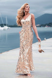 Sexy Mermaid Sequin V-Neck Prom Dresses for Women V Back Pink Party Dresses P1182