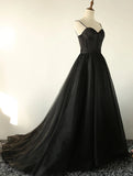 Charming Black Spaghetti Straps Sweetheart Tulle Evening Dress Formal Dress P1471