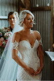 Charming Ivory V-Neck Mermaid Strapless Lace Appliques Wedding Dress Bridal Dress W1216