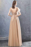 A Line V Neck Tulle Long Prom Dress, Evening Dress with Beading PH1800