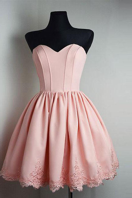 Strapless Sweetheart Short Pink Ball Gown Cute Mini Open Back Homecoming Dress PM169