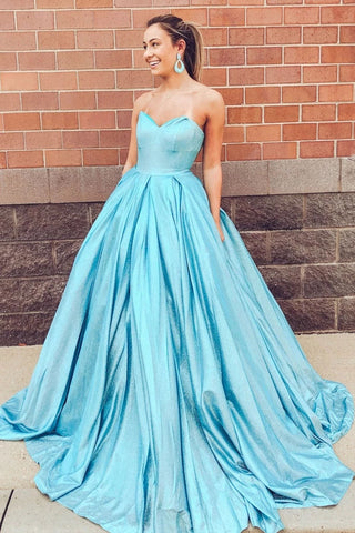 Elegant Blue Sweetheart Straps Satin Long Prom Dresses, Ball Gown Evening Dress P1307