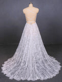 Spaghetti Straps V-Neck Lace Off White Wedding Dress with Criss Cross Bridal Dress W1127