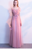Elegant A-Line Pink Tulle Off the Shoulder Sweetheart Lace up Prom Bridesmaid Dresses PH572