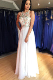 Unique A Line Colorful Beads Chiffon White Formal Dresses, Prom Evening Dresses P1391