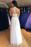 Unique A Line Colorful Beads Chiffon White Formal Dress Prom Evening Dress P1391