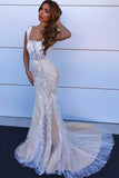 Charming Mermaid Square Neck Straps Lace Wedding Dress Bridal Dress P1452