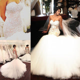 Stunning Mermaid Strapless Sweetheart Tulle Wedding Dress with Appliques Wedding Gowns W1169