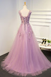 A Line Pink Lace Appliques Beading Evening Prom Dress Sexy See Through Dance Dress P1533