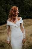 Charming Off the Shoulder Long Sleeves V-Neck Mermaid Wedding Dress Bridal Dress W1194