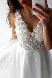 A-Line V-Neck Short Prom Dress,White Tulle Lace Beads Homecoming Dress with Appliques PH717