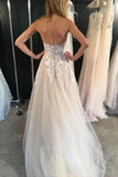 Unique Ivory Strapless Tulle Long Beach Wedding Dresses Sexy Appliques Bridal Dresses W1268