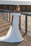 Elegant Mermaid Ivory Off the Shoulder Wedding Dress Long Simple Wedding Gowns W1174