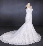 Charming Strapless Sweetheart Mermaid Lace Appliques White Wedding Dress W1126