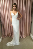 Sexy Mermaid Spaghetti Straps Sequins V Neck Prom Dresses, Wedding Dresses W1252