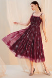 A Line Spaghetti Straps Tulle Burgundy Short Prom Dresses, Long Dance Dresses P1565