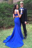 Simple Mermaid Open Back Royal Blue Prom Dress For Teens Long Prom Dress P1349
