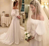 Charming Off the Shoulder Lobg Sleeves Ivory Chiffon Wedding Dress Bridal Dress W1272