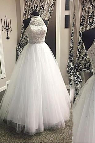 Halter Floor-Length Beading Long Wedding Dress