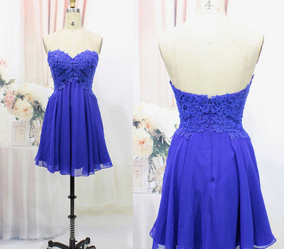 Tulle Lace Royal Blue Fitted Short Prom Dress Homecoming Dress ...
