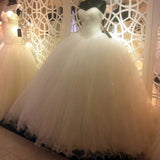 Sparkly Ball Gown Tulle Strapless Ivory Wedding Dress Long Bridal Dress W1155
