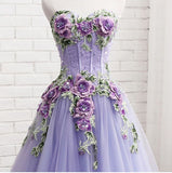 Elegant Strapless Sweetheart 3D Flowers Tahiti Prom Dress Tulle Long Party Dress P1366