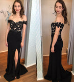 Elegant Off the Shoulder Black Lace Appliques Prom Dress Sweetheart Formal Dress P1312