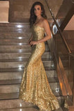 Sexy Mermaid Sequins Strapless Long Evening Dresses, Simple Prom Dresses P1500
