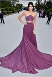 Spaghetti Straps Purple Gorgeous A Line Chiffon Open Back Prom Dresses PH489