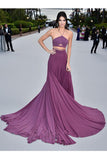 Spaghetti Straps Purple Gorgeous A-Line Chiffon Long Open Back Prom Dresses UK PH489
