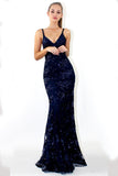 Mermaid Deep V Neck Royal Blue Lace Appliques Backless Spaghetti Straps Prom Dresses uk PH893