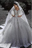 Sexy Ball Gown Sweetheart Long Sleeve Lace Appliques Tulle Long Wedding Dresses uk PW70