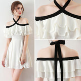 Chic Halter A Line Off the Shoulder Chiffon Short Homecoming Dresses PH751