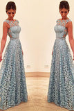 Elegant A Line Lace Appliques Long Blue Open Back Prom Dresses,Homecoming Dresses uk PH919