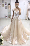 A-line Tulle Scoop White Lace Appliqued Gold Sash Short Sleeves Chapel Train Prom Dresses uk PH154