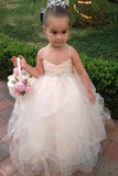 Princess Tulle Beading Spaghetti Straps Bowknot Flower Girl Dresses, Lovely Tutu Dresses PH777