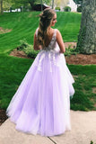 A Line Lilac Appliques V-Neck Long Prom Dresses P1370
