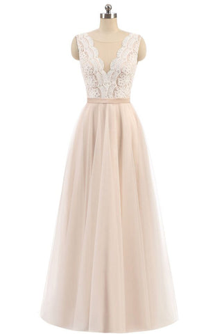 Elegant A Line Pink Tulle Lace High Neck Sleeveless Button Prom Evening Dresses PH598