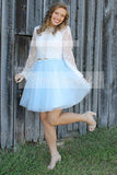 High Fashion Two-Piece Long Sleeves Homecoming Dresses uk White Lace Top with Tutu Skirt pm03