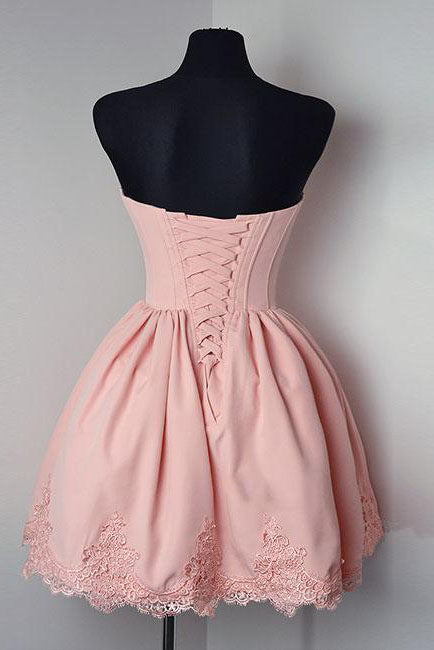 Strapless Sweetheart Short Pink Ball Gown Cute Mini Open Back Homecoming Dress PM169