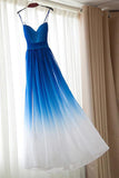 Royal Blue White Ombre Long Bridesmaid Dress,A-line Sweetheart Chiffon Prom Dresses UK PH340