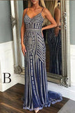 Luxurious Mermaid Spaghetti Straps V-Neck Sparkly Open Back Prom Dresses Party Dresses PH467