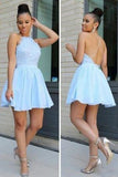 Light Blue Short Chiffon Backless Homecoming Dress PH526