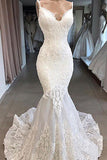 Charming Spaghetti Straps Lace Appliques Tulle Mermaid Wedding Dresses W1261