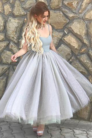 Simple A-Line Spaghetti Straps Gray Tulle Short Ball Gown Sweetheart Homecoming Dress