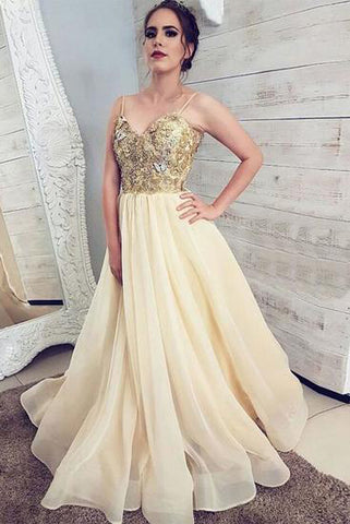 Princess Tulle Champagne Spaghetti Straps Sweetheart Prom Dress, Cheap Formal Dresses P1271
