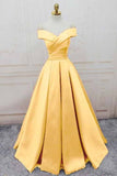 Simple Yellow Off the Shoulder Prom Dresses, Lace up Sweetheart Satin Party Dresses P1050