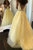 Fashion Ball Gown V Neck Prom Dresses with Appliques and Beads, Quinceanera Dresses P1426