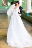 Long Sleeve Off the Shoulder Tulle Wedding Dress A line Lace Elegant Wedding Gowns W1165